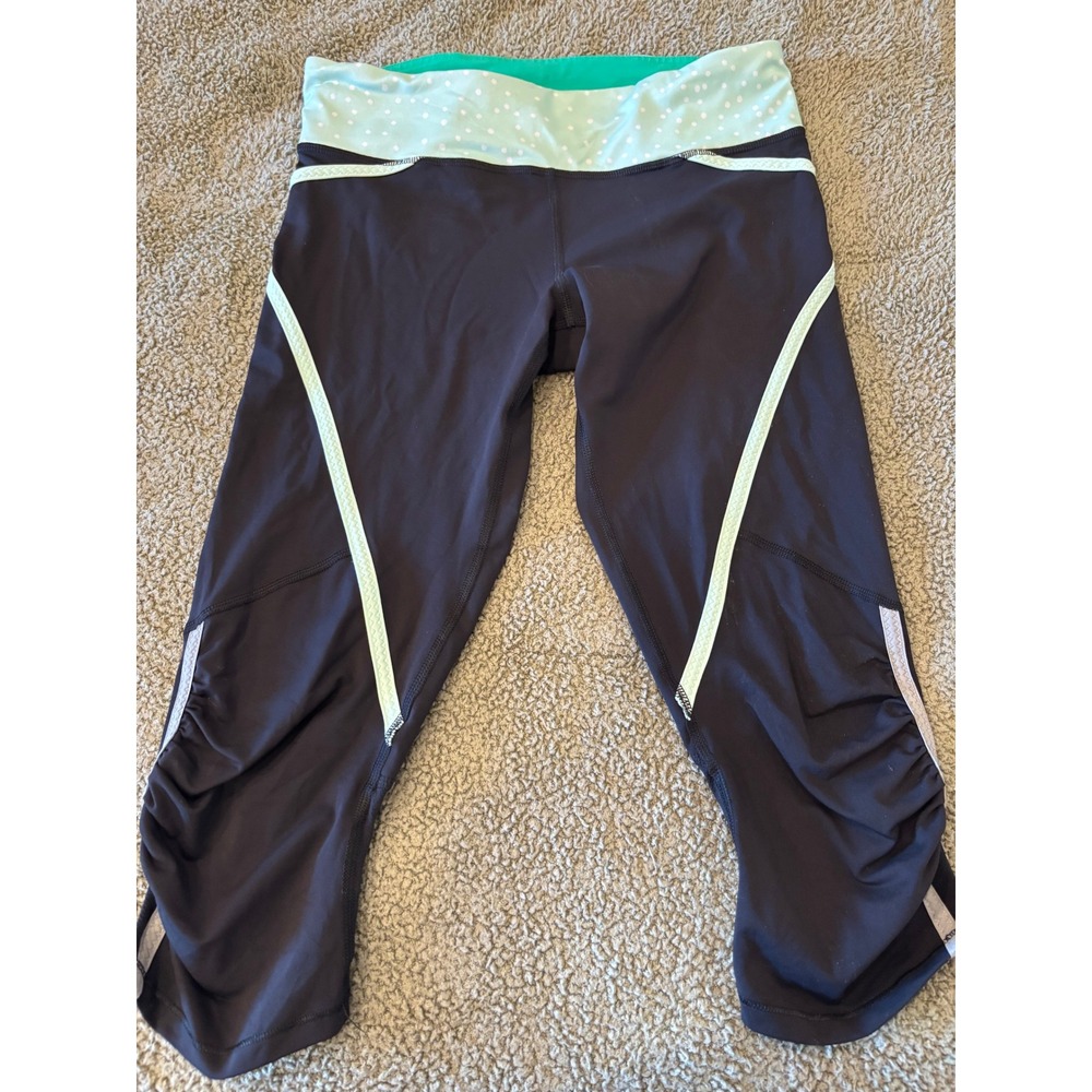 Lululemon Run Pace Crop Leggings Black Mint Polka Dot Vintage Rare Size 6